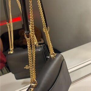 Elegant Black Leather Shoulder Bag with Gold Chain